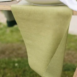 CHEMIN DE TABLE EFFET LIN 28CMX5M VERT OLIVE