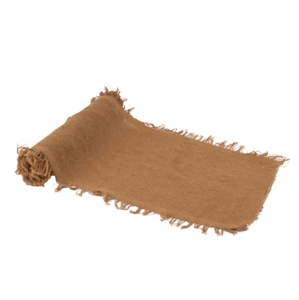 CHEMIN DE TABLE EFFILOCHÉ CHANVRE 30CMX3M CAMEL