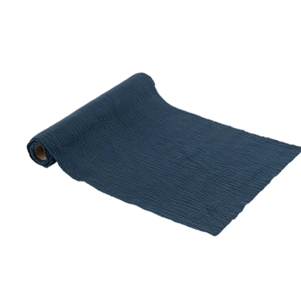 CHEMIN DE TABLE GAZE DE COTON 30CMX3M BLEU MARINE