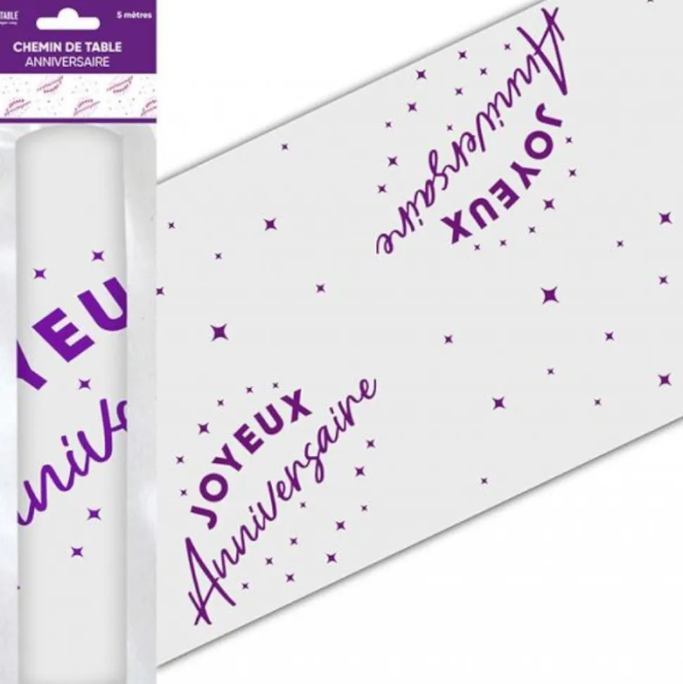 CHEMIN DE TABLE INTISSÉ ANNIVERSAIRE 5M VIOLET