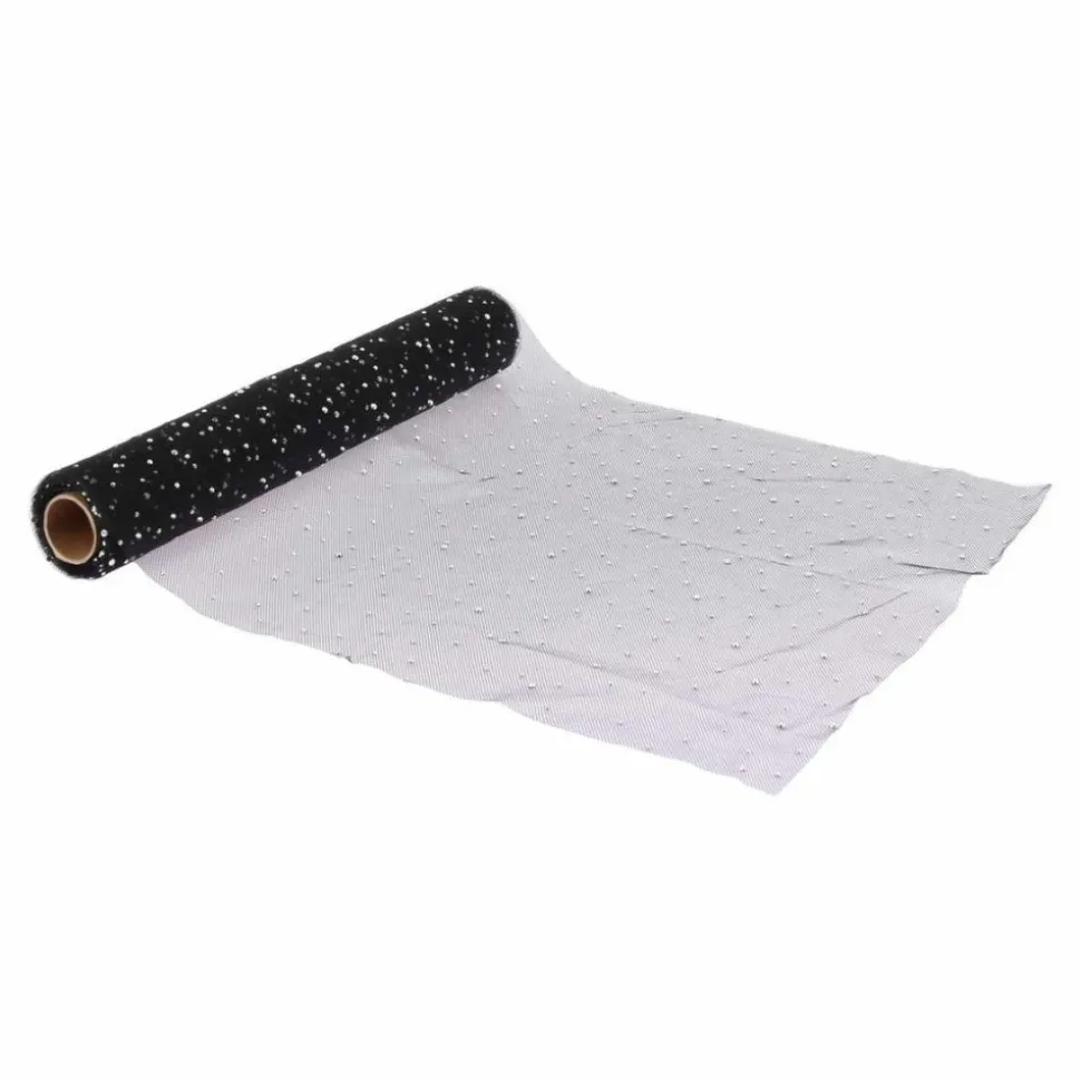 CHEMIN DE TABLE ORGANZA STRASS ARGENT 28CMX3M NOIR