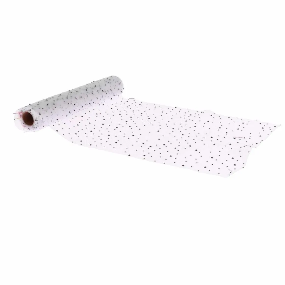 CHEMIN DE TABLE ORGANZA STRASS NOIR 28CMX5M BLANC