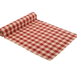 CHEMIN DE TABLE TISSU VICHY BEIGE ROUGE 28CMX5M
