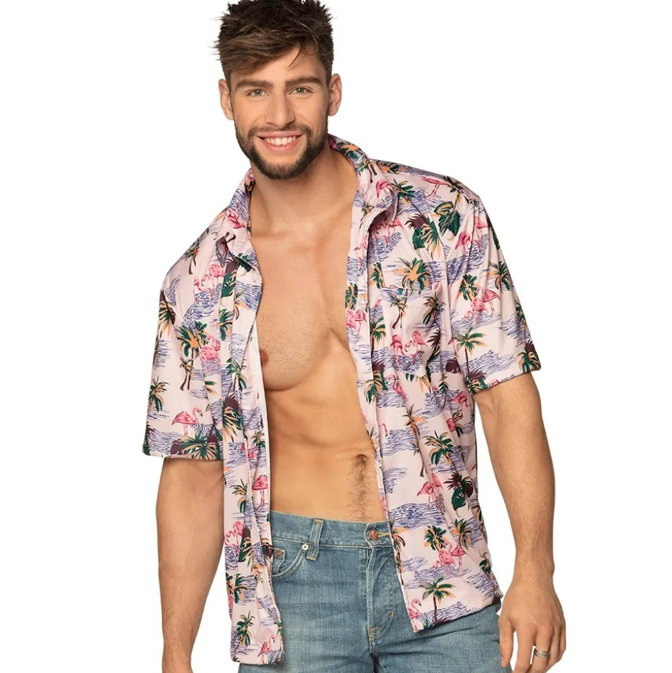 CHEMISE FLAMANTS ROSES PALMIERS ADULTE
