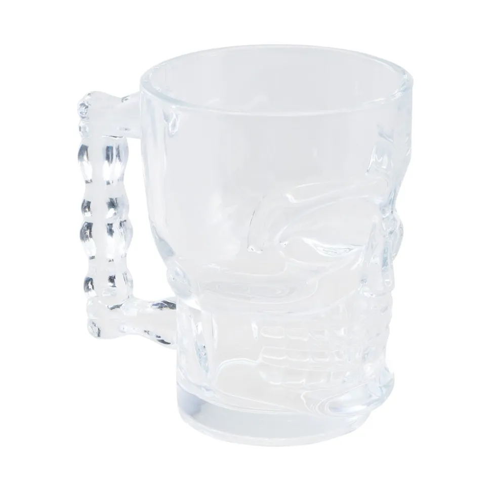 CHOPE À BIÈRE VERRE TÊTE DE MORT 12.5X9.5X13CM