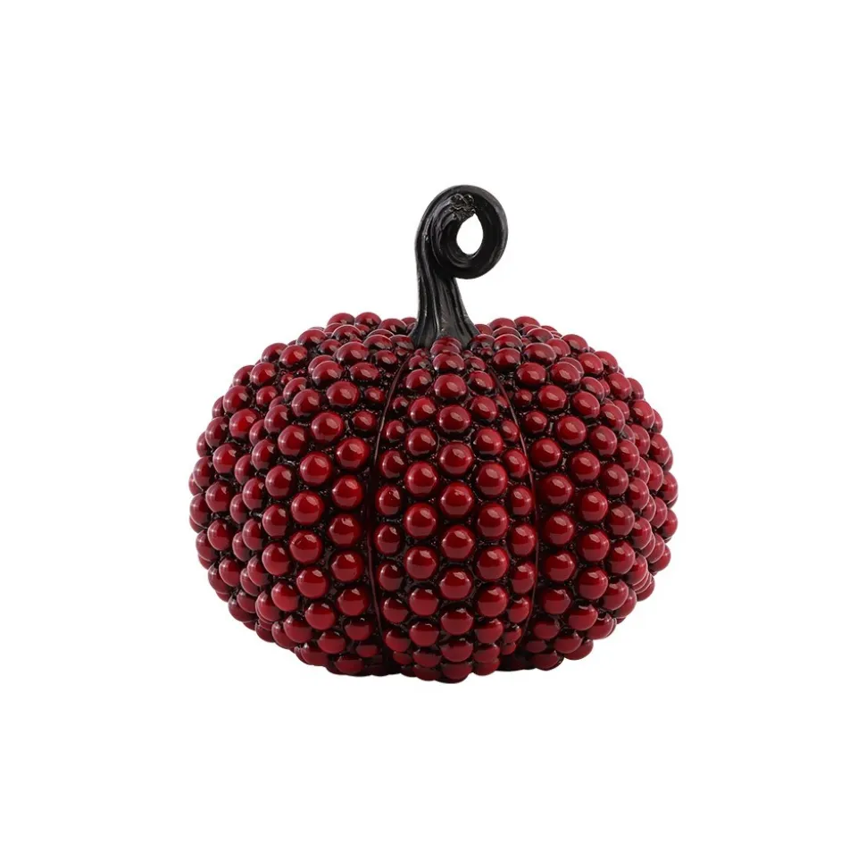 CITROUILLE DÉCORATIVE PERLES ROUGE RÉSINE 19CM