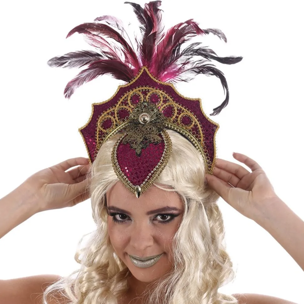 COIFFE CARNAVAL DE BAHIA STRASS PLUME FUCHSIA
