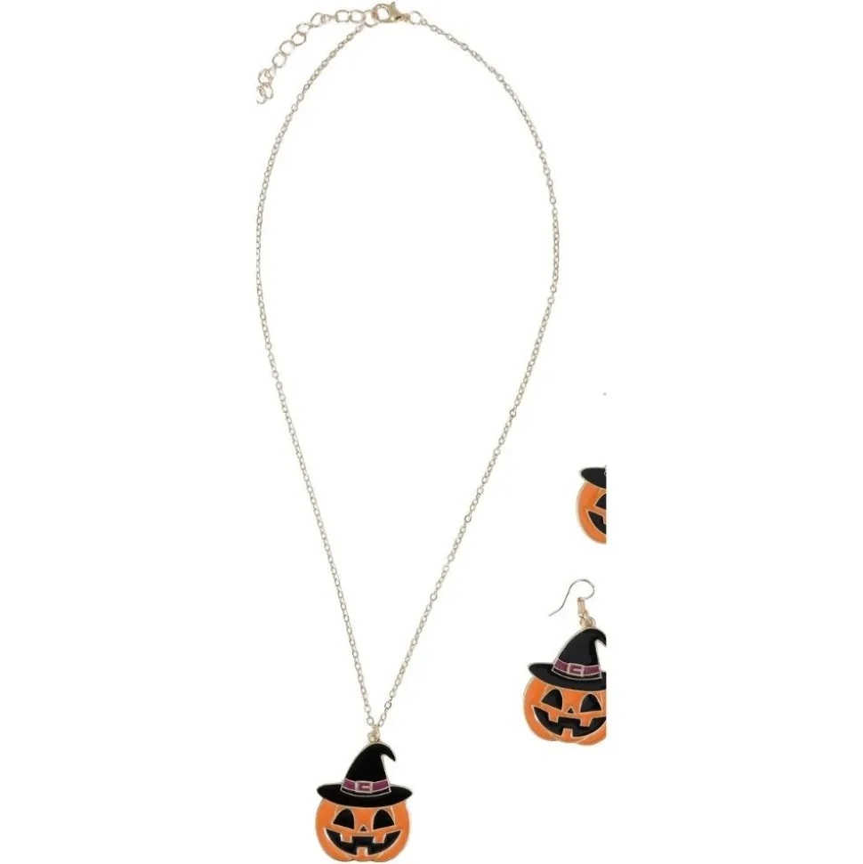 COLLIER BOUCLES D'OREILLES CITROUILLE PEUR ORANGE
