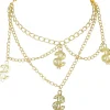 COLLIER CHAINE MÉTAL 4 PENDENTIFS DOLLAR USA OR