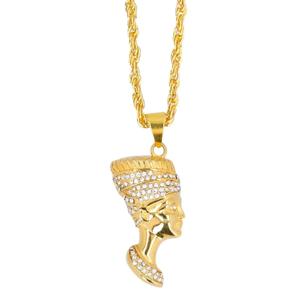 COLLIER CHAINE PENDENTIF PROFIL PHARAON 4X2CM OR