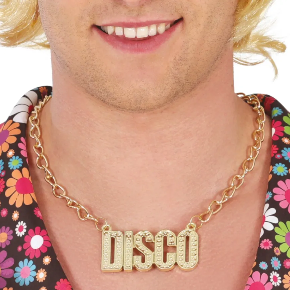 COLLIER FANTAISIE PENDENTIF DISCO CHAINE 65CM OR