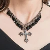 COLLIER GOTHIQUE PERLES PENDENTIF CROIX FEMME