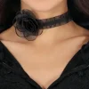 COLLIER RAS-DE-COU DÉCO ROSE NOIR FEMME