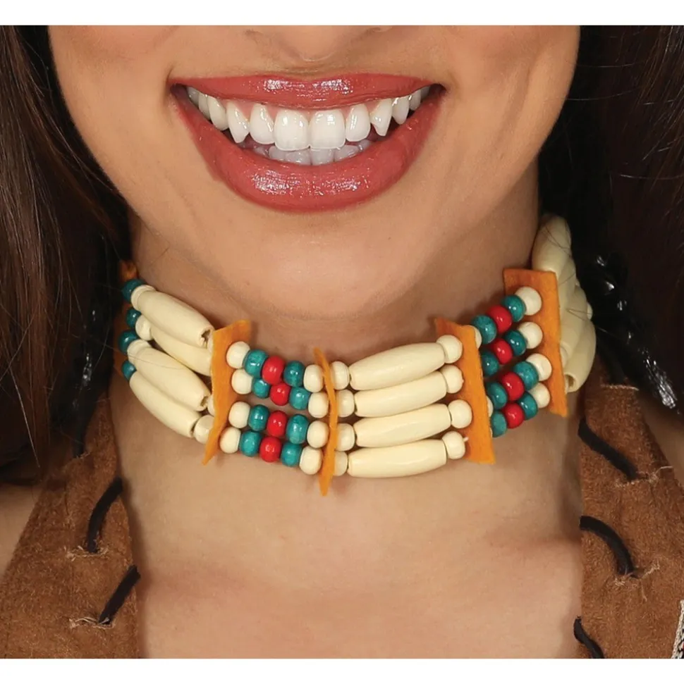 COLLIER RAS-DE-COU INDIEN PERLES MULTICOLORE ADULTE