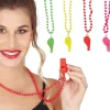 4 COLLIERS PERLES FLUO AVEC SIFFLET À ROULETTE ADULTE
