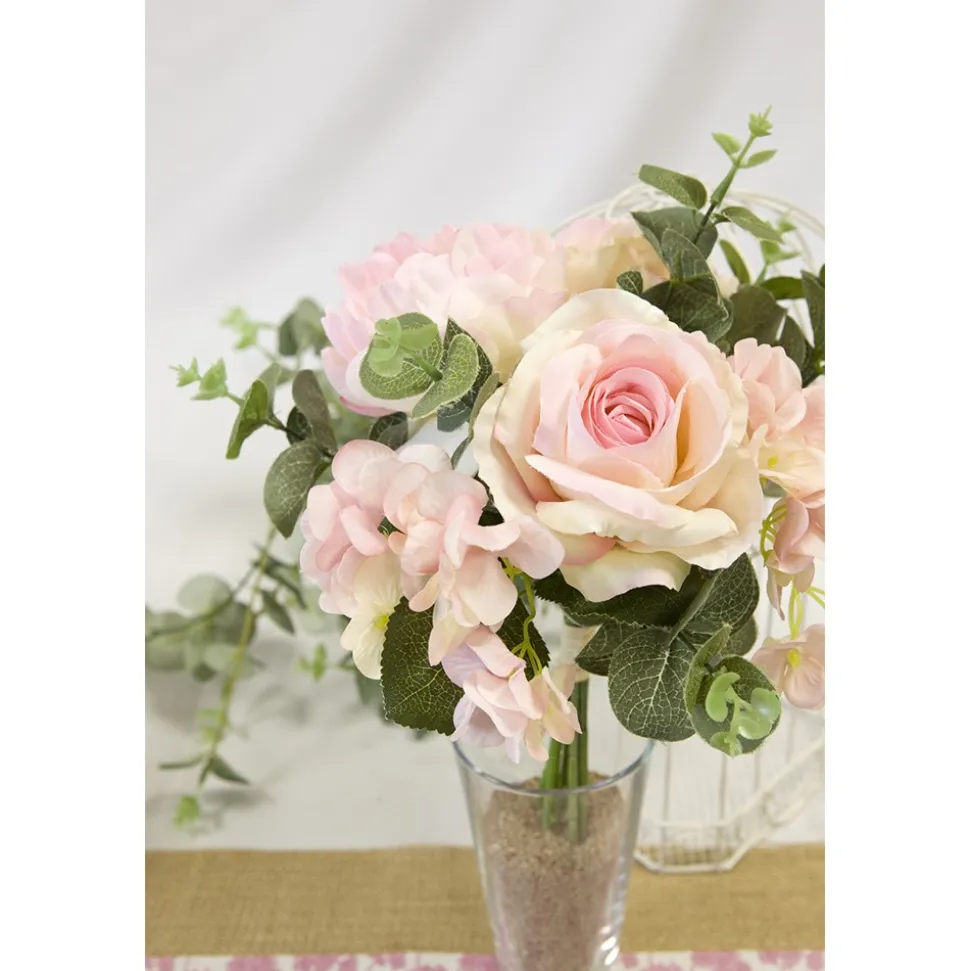COMPO FLORALE ARTIFICIELLE 7 TIGES 30CM ROSE