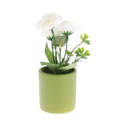 COMPO FLORAL ROSE ARTIFICIEL FEUILLAGE POT 15CM