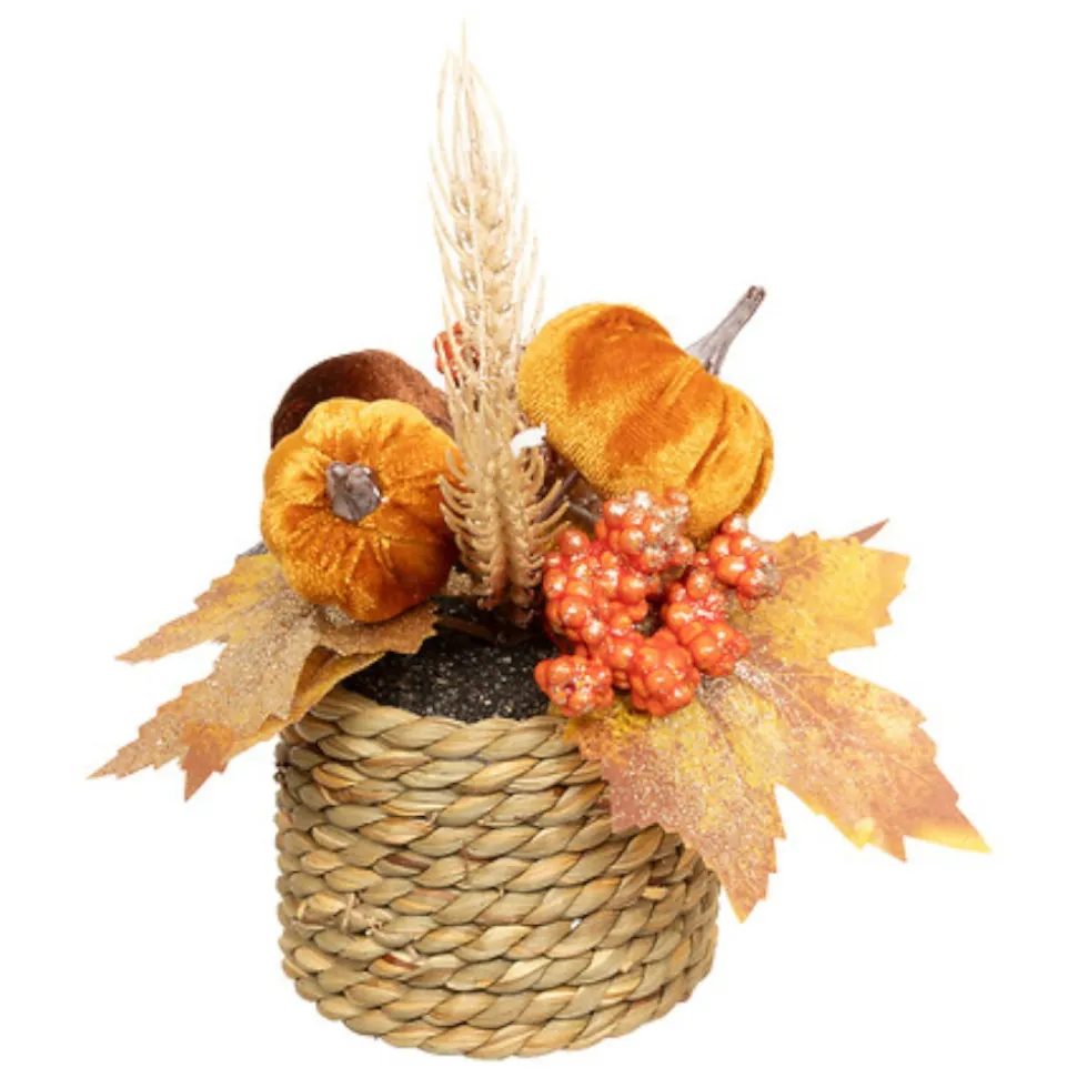 COMPOSITION FLORALE DÉCO CITROUILLE 17CM ORANGE