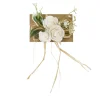 COMPOSITION ROSETTES AVEC RAPHIA FEUILLAGE BLANC
