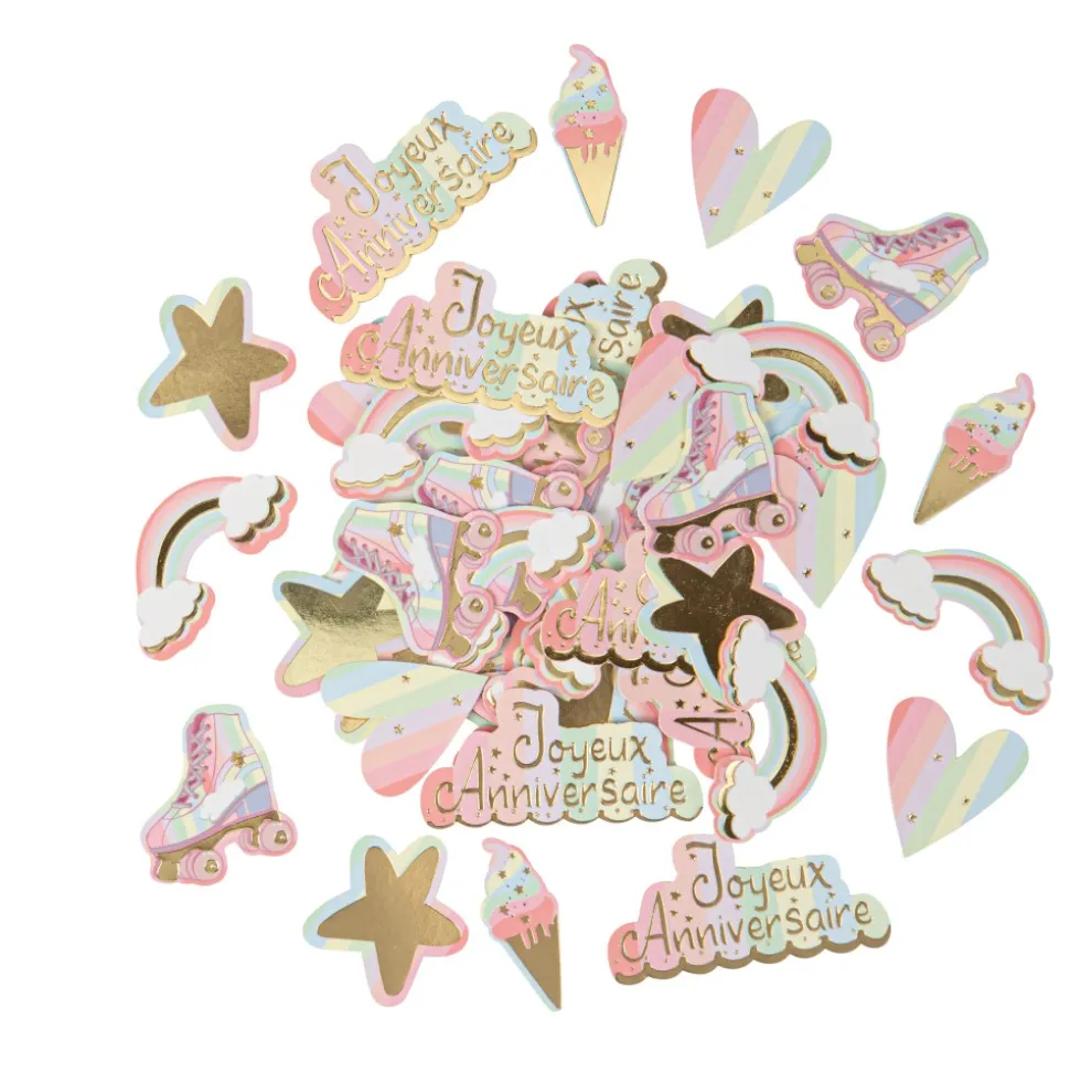 100 CONFETTIS ANNIVERSAIRE PASTEL PARTY 1.5-5CM