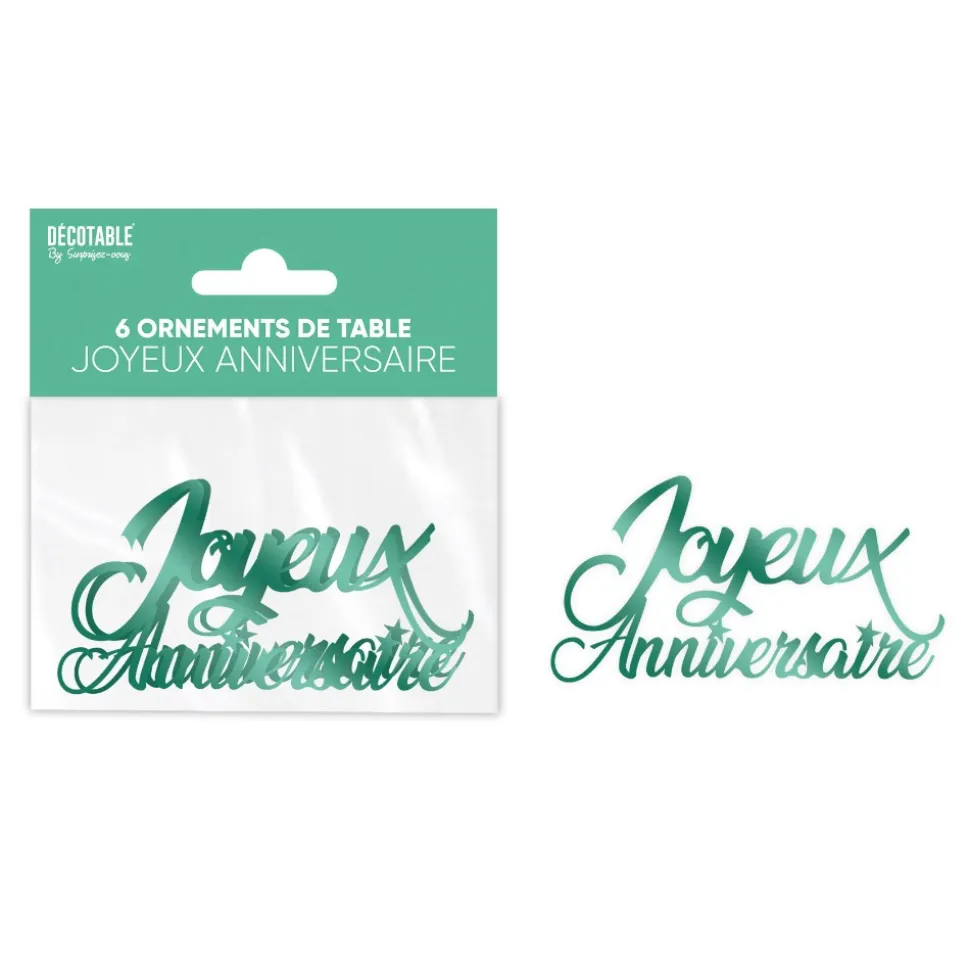 6 CONFETTIS ANNIVERSAIRE 13.5X4CM VERT