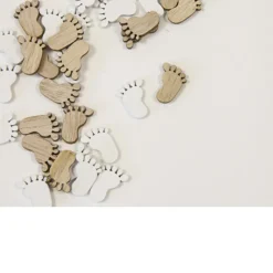 32 CONFETTIS DE TABLE PIED BÉBÉ BOIS ET BLANC
