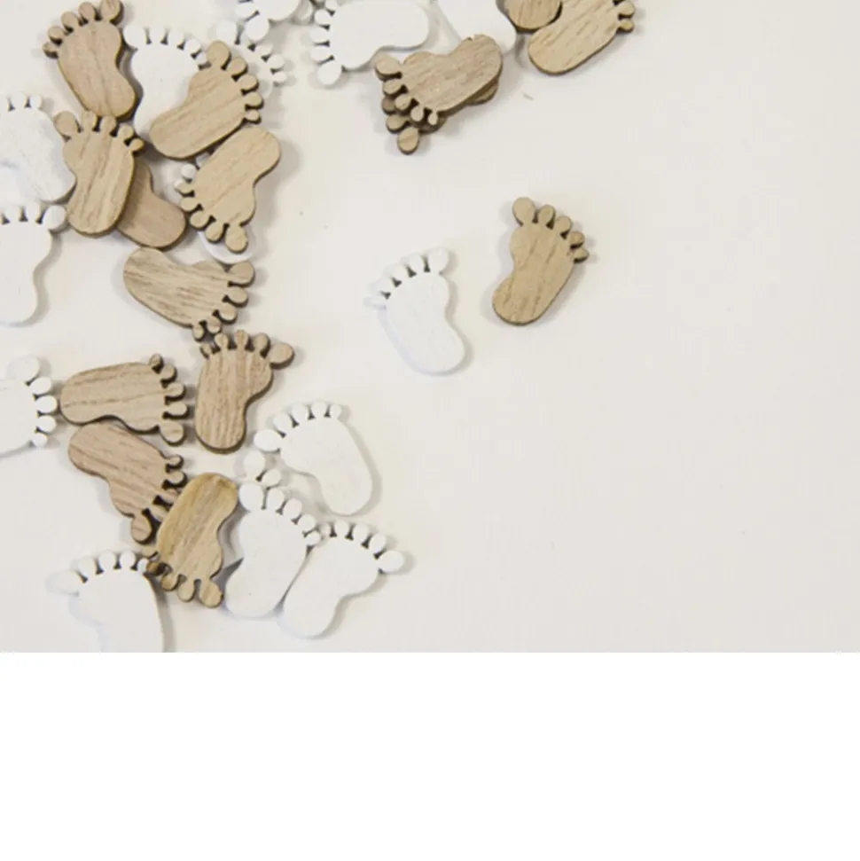 32 CONFETTIS DE TABLE PIED BÉBÉ BOIS ET BLANC