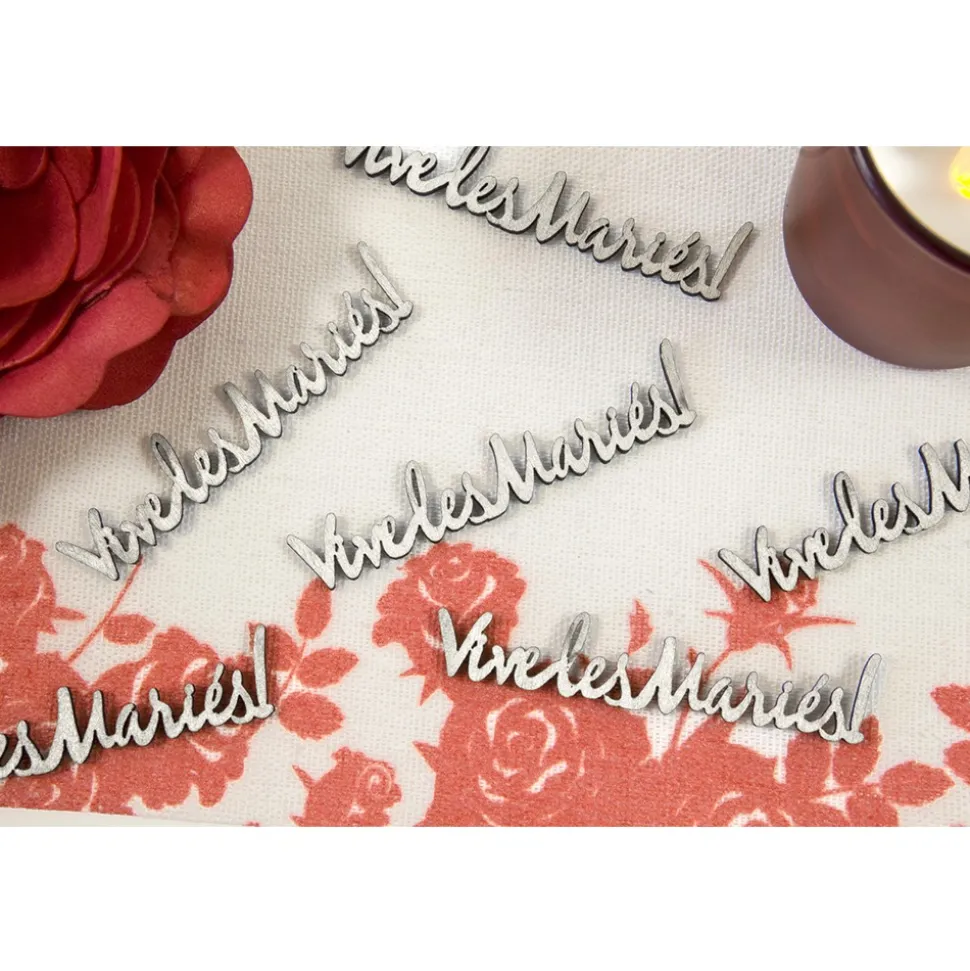 10 CONFETTIS DE TABLE VIVE LES MARIÉS 7 CM BLANC