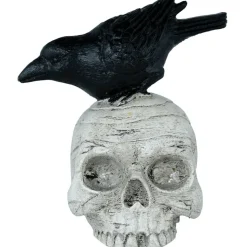 CORBEAU PERCHÉ SUR CRÂNE DÉCO RÉSINE 14X9CM