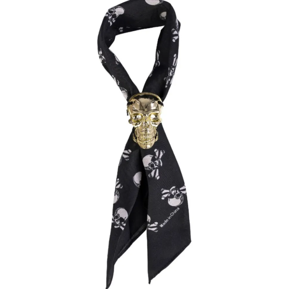 CRAVATE BAGUE CRÂNE TÊTE MORT OR PIRATE ADULTE