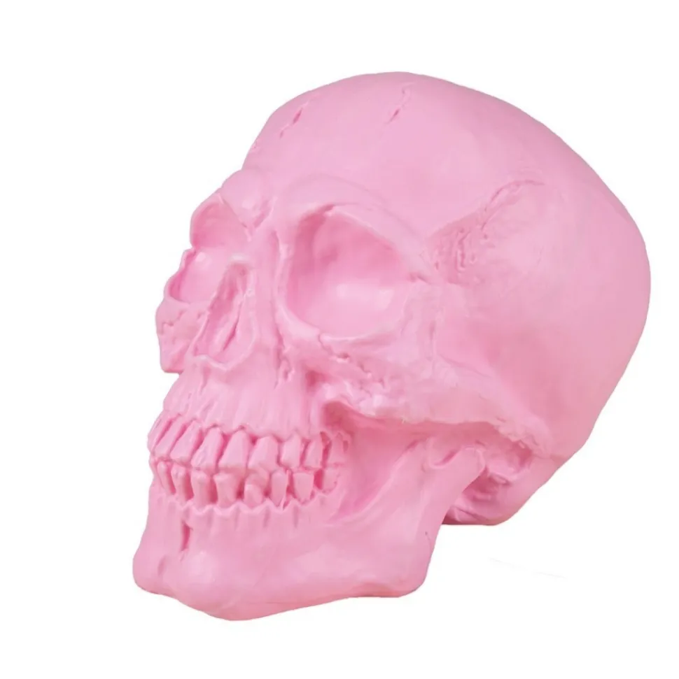 CRÂNE DÉCORATIF PLASTIQUE 18CM ROSE