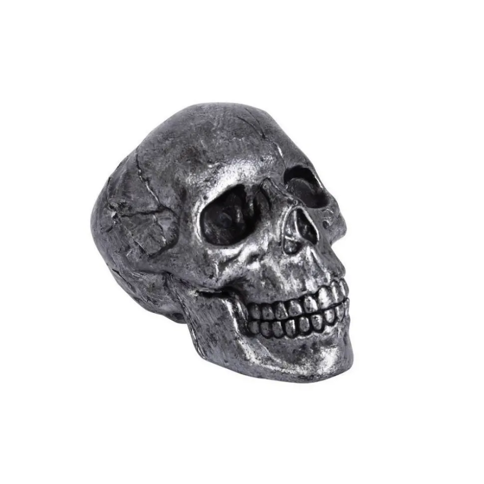 4 CRÂNES MÉTALLISÉS DÉCORATIFS 12CM GRIS