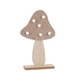 DÉCO CHAMPIGNON BOIS POMPONS BLANC 30X18CM TAUPE