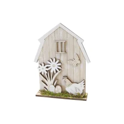 DÉCO GRANGE BOIS POULE UF PÂQUES 18X14.5X3.5CM
