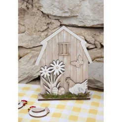 DÉCO GRANGE BOIS POULE UF PÂQUES 18X14.5X3.5CM