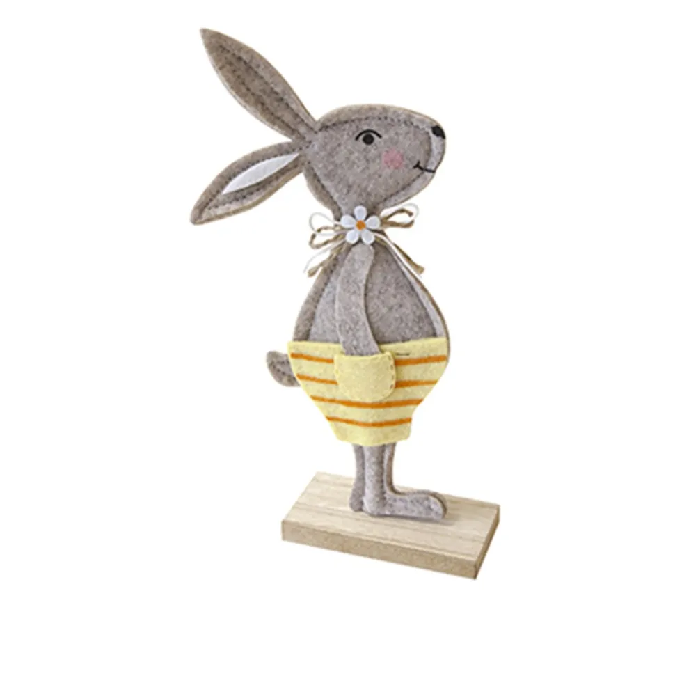 DÉCO LAPIN BOIS FEUTRINE 22.5CM BEIGE