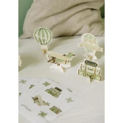 6 DÉCO PAPIER MONTGOLFIÈRE 8-12CM CRÈME VERT AMANDE