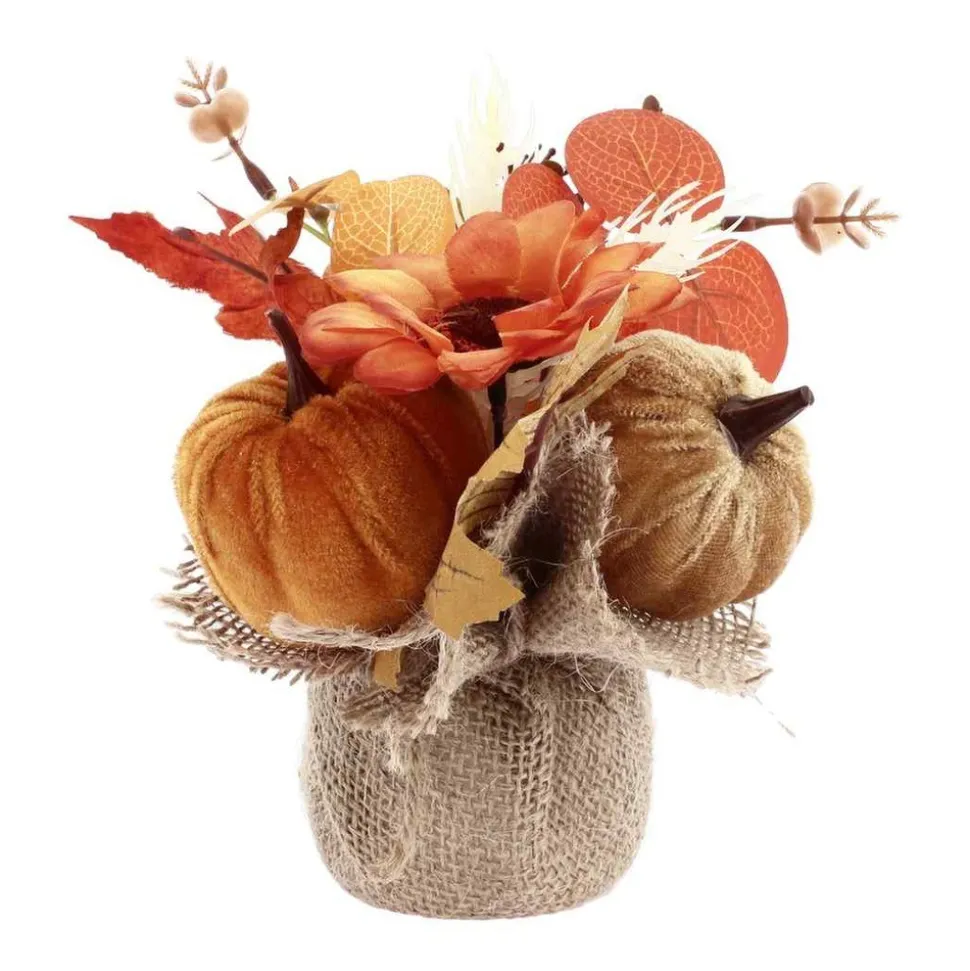 DÉCORATION CITROUILLES SAC JUTE 17CM ORANGE