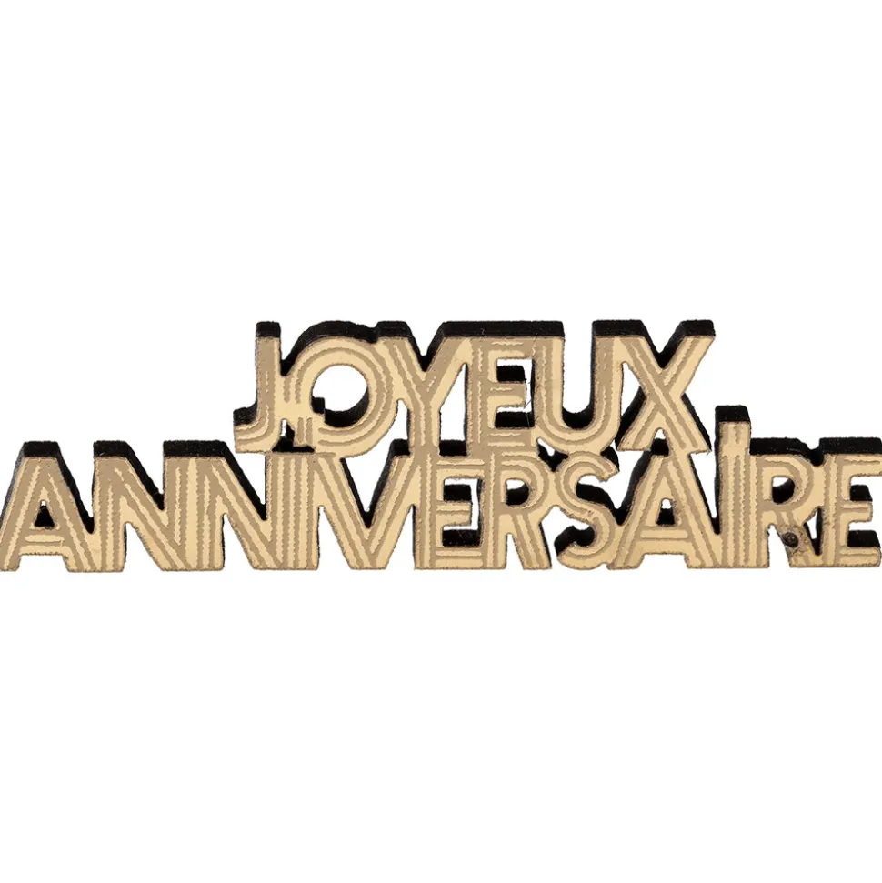 10 DÉCORATIONS JOYEUX ANNIVERSAIRE BOIS 6X2CM OR