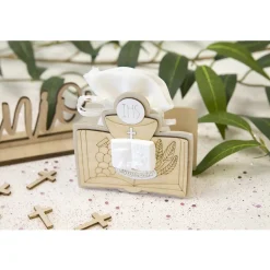 DÉCOR COMMUNION BOIS AVEC SACHET 8 CM NATUREL