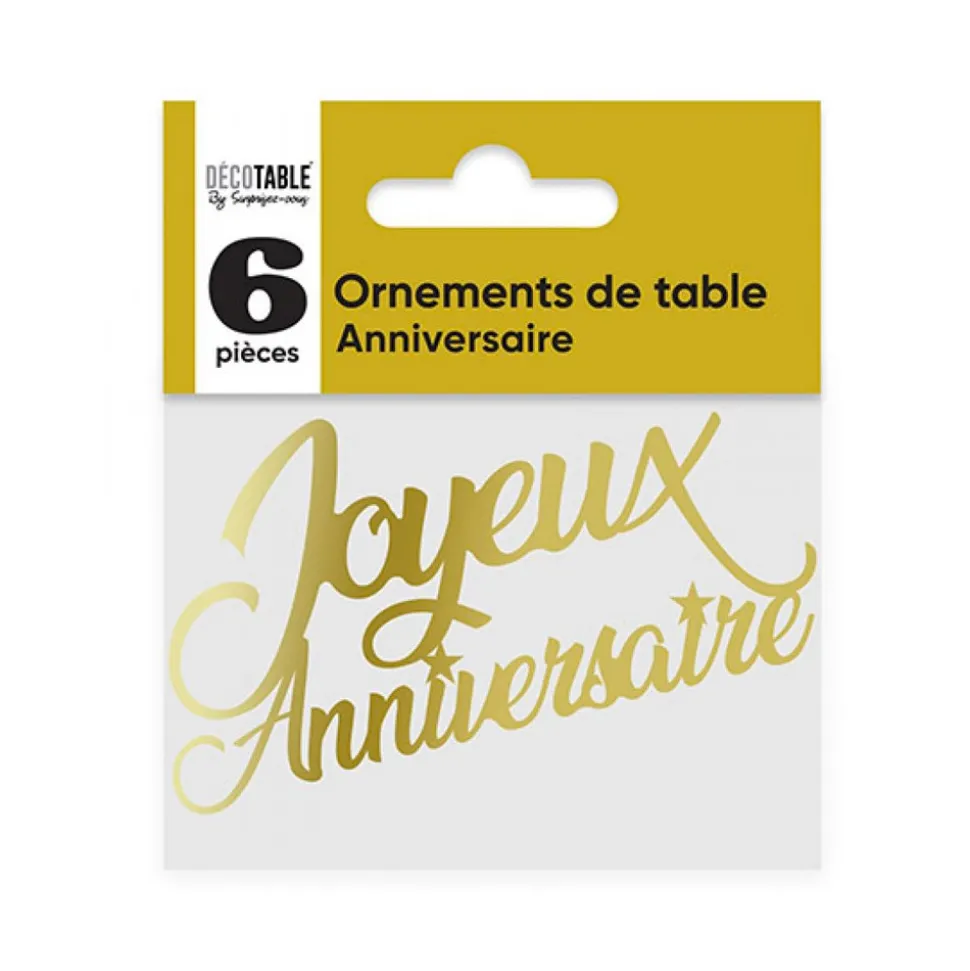 6 DÉCOS DE TABLE JOYEUX ANNIVERSAIRE MÉTAL - OR