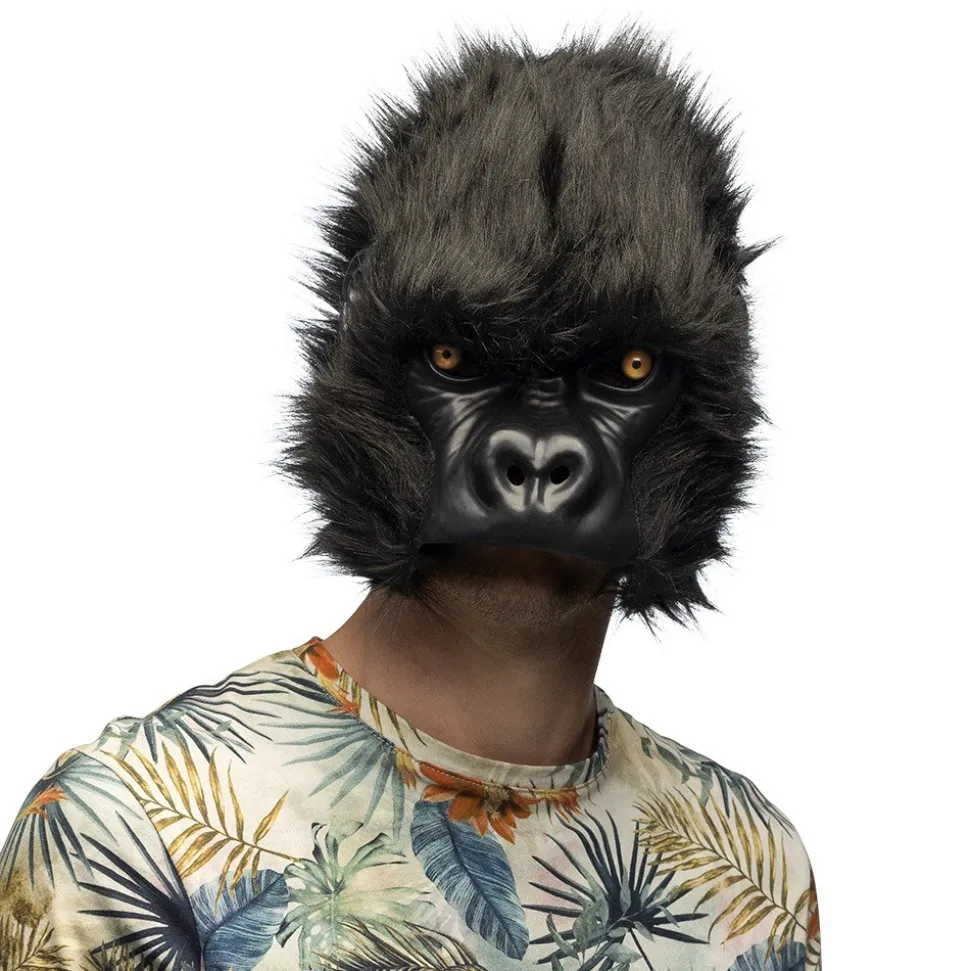 DEMI-MASQUE GORILLE SINGE JUNGLE PELUCHE ADULTE