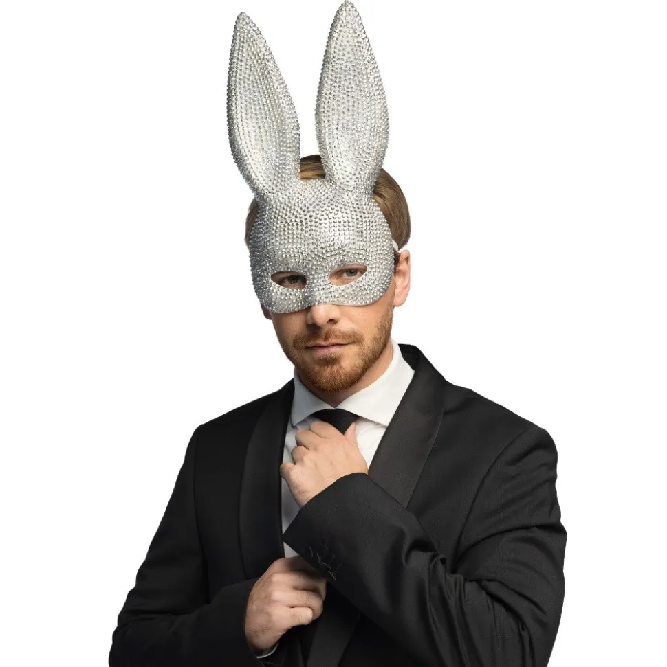 DEMI-MASQUE LAPIN SÉDUCTION POINTES ARGENT ADULTE
