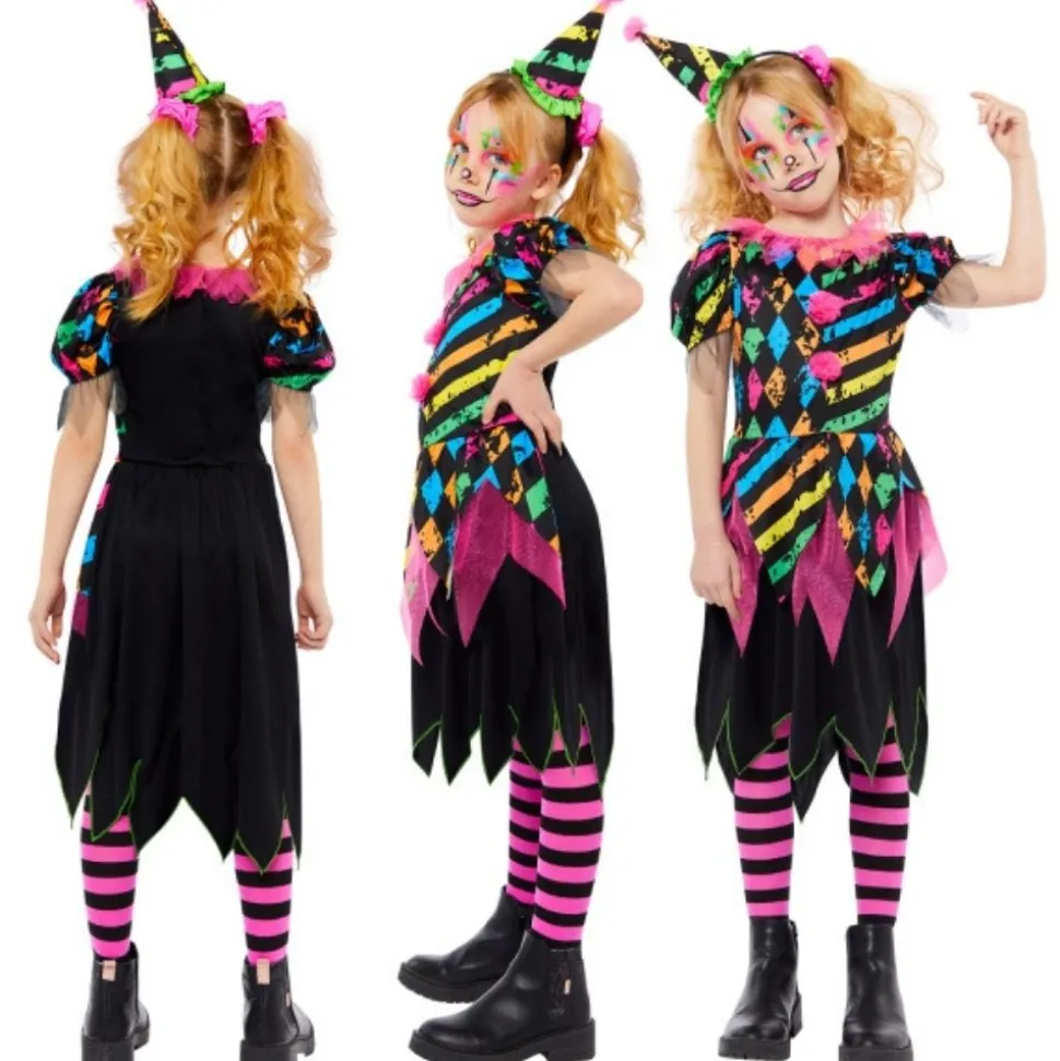 DÉGUISEMENT CLOWN FLUO HORREUR FOLIE FILLE