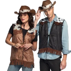 DÉGUISEMENT GILET WESTERN NOIR PEAU VACHE ADULTE