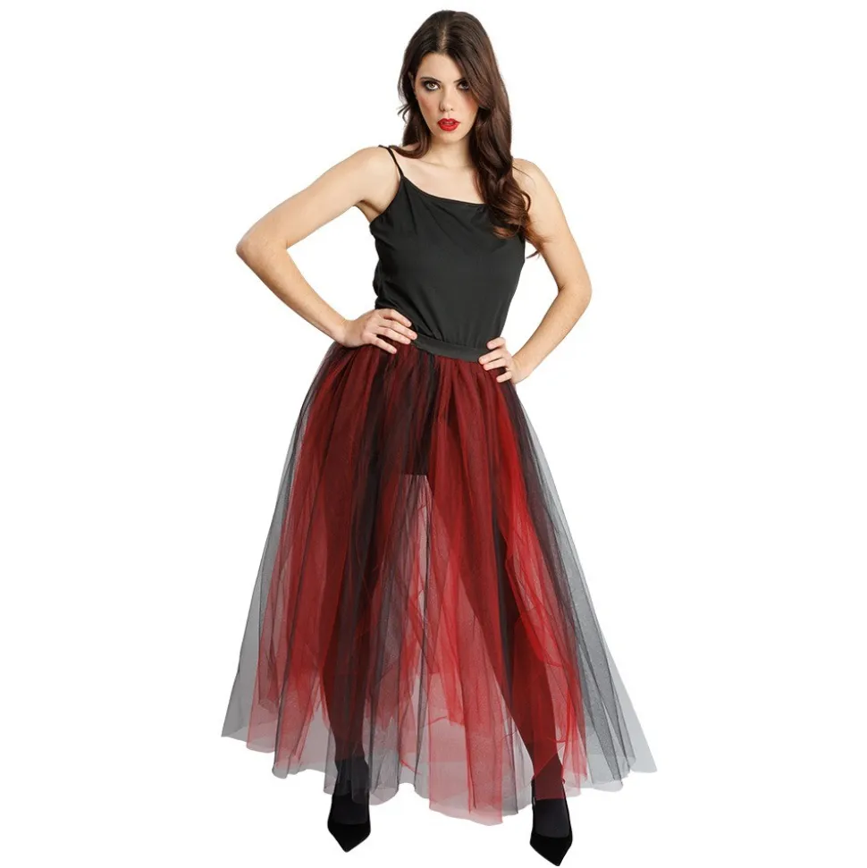 DÉGUISEMENT JUPE LONGUE TULLE NOIR ROUGE FEMME