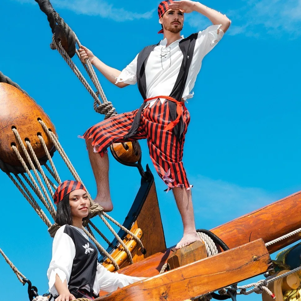 DÉGUISEMENT PIRATE JACK TENUE RAYÉE DENTELÉE HOMME