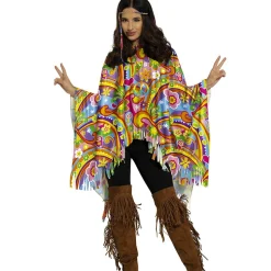 DÉGUISEMENT PONCHO MULTICOLORE HIPPIE ADULTE
