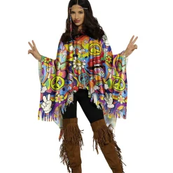 DÉGUISEMENT PONCHO PEACE AND LOVE HIPPIE ADULTE
