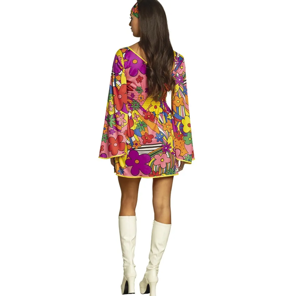 DÉGUISEMENT ROBE BANDEAU FLORAL FUN HIPPIE FEMME
